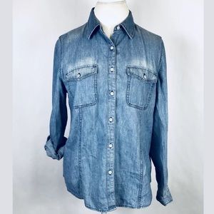 Talbots Chambray Roll Tab Denim Top Size 12